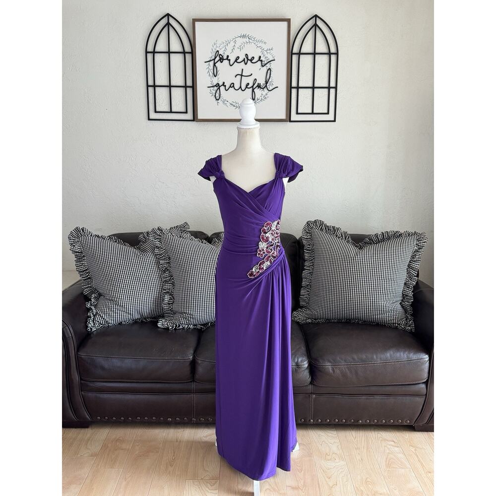 Lauren Ralph Lauren Evening Formal Embellished Gown Dress Purple Sz 6